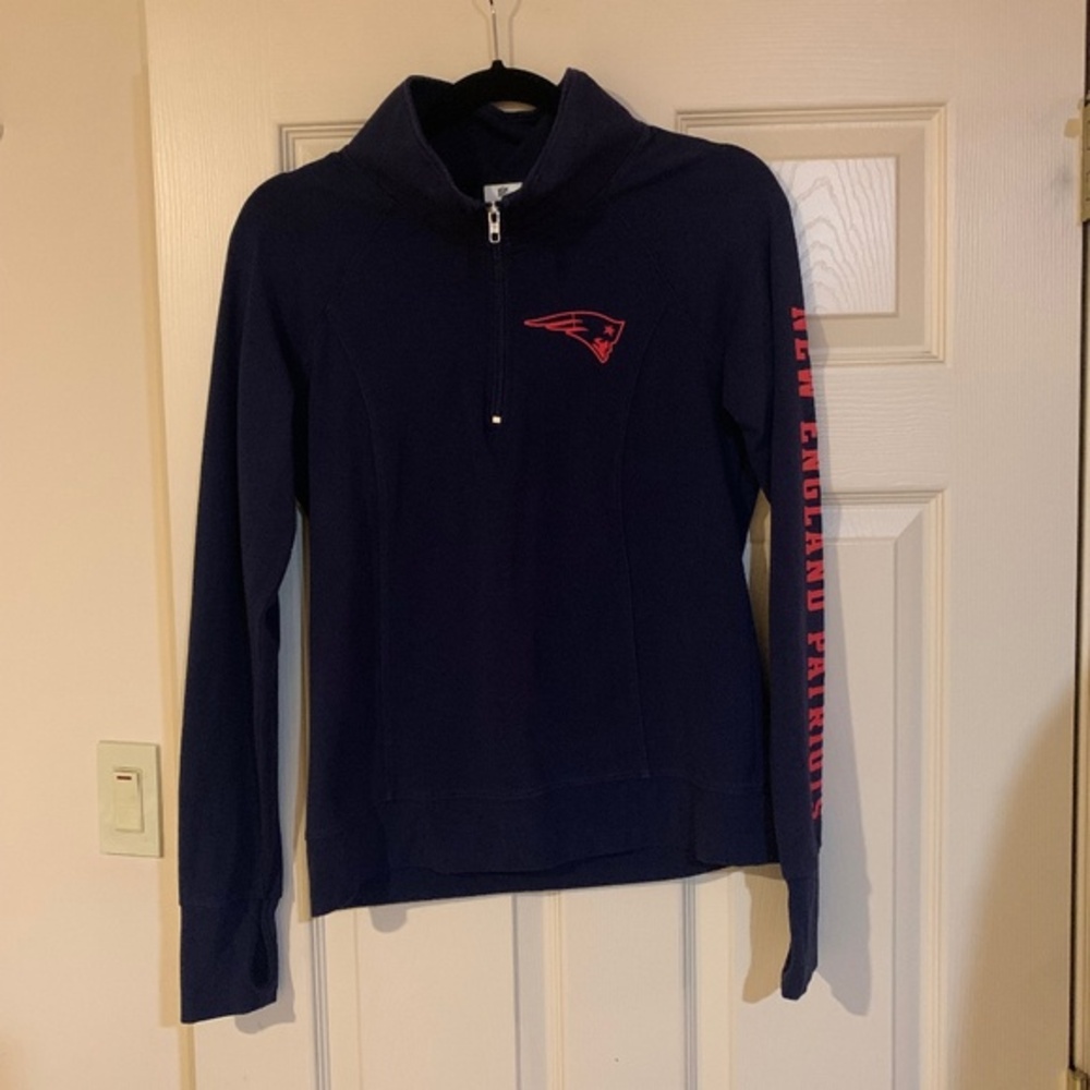 Pink Victoria’s Secret New England Patriots Blue/Red 1/4 Zip Pullover Top sz M